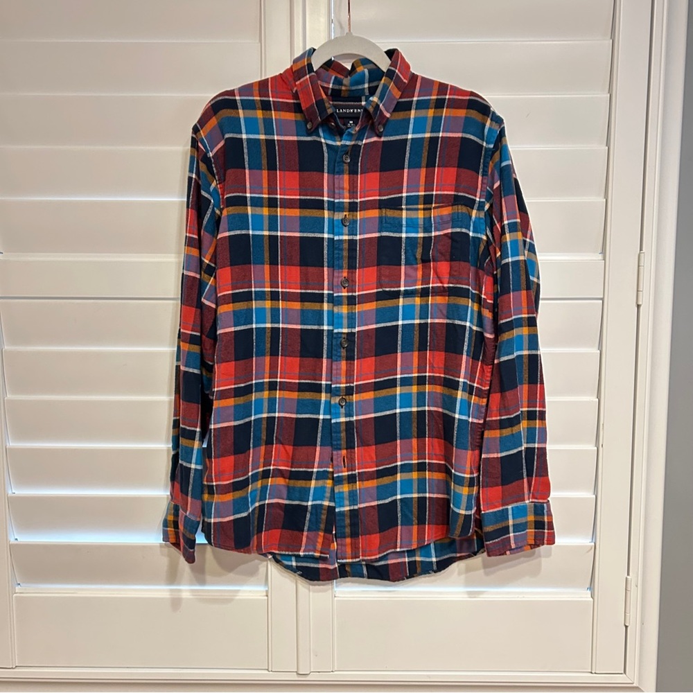 Land’s End Classic Flannel Shirt Red Blue Size Medium